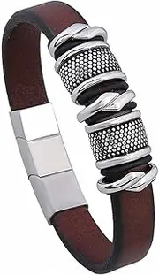 [MOMOFSSS] 1 Piece Stainless Steel Magnetic Buckle Leather Bracelet Simple Titanium Steel Leather Bracelet