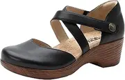 [Alegria by PG Lite] Alegria Womens Savina Leather Wedge - Stylish and Versatile Mary Jane for Endless Support - Enhanced Arch Slip Resistant Platform Ankle Cross Strap Heel for Professionals