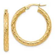 10K Yellow Gold Polished And Textured Hinged Hoop Earrings
