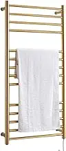 Heated Towel Rail Towel Warmer Bathroom Radiator, Electric Heated Towel Rack Wall Mounted, 304 Stainless Steel Heated Towel Rail 14 Bar Bath Towel Heater,Gold,Plug in (Gold Hardwired)