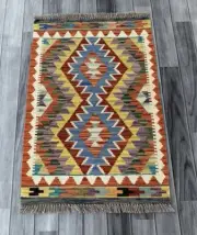 Hand Knotted Kilim Wool Rug, Bohemian Rug,Kuchi Rugs, 91 CM X 59 CM( KAS#713)