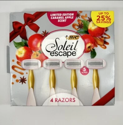 4 BIC Soleil Escape Women's 5 Blade Razors Caramel Apple Scented Gold Handle