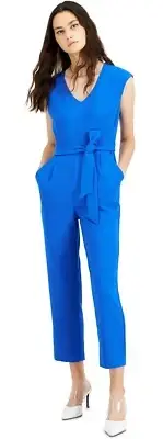 Bar III CIRQUE Women's Extended-Shoulder Belted Jumpsuit, US Medium