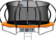 Everfit Trampoline for Kids 8ft 10ft 12ft 14ft 16ft Rebounder Round Trampolines, Outdoor Bouncing Children Gift, Step Ladder Enclosure Safety Net Cover Family Christmas Birthday Orange