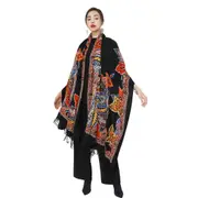 ANYYOU 100% Merino Wool Black Neck Wrap Silk Satin Large Winter Scarf Pashmina Shawl Bandana Perfect For Women Ladies Fashion Style