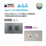 【樹榮電工SUZONE】20W USB A+C PD充電插座/DELTA台達 TYPE C插座/台達電快充/威瑪雅典系列