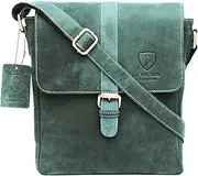 [J. Wilson London] 100% Genuine Real Vintage Hunter Leather Handmade Mens Womens Leather Everyday Crossover Shoulder Work Tablet Messenger Bag