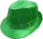 [DOOVID] St Patrick's Day Hat Carnival Party Sequin Fedora Hat Irish Green Accessories for Women Men Flashing Hat