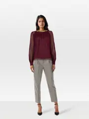 Purple Silk Sheer Collar Detail Top