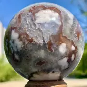 403G Natural Sakura Flower Agate QUARTZ Sphere Crystal Ball Reiki Healing