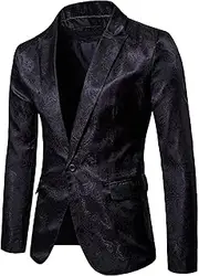 [JEShifangjiusu] One Button Stylish Wedding Suit for Men Elegant Slim Fit Blazer Floral Sequins Tuxedo