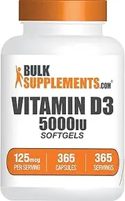 BulkSupplements.com Vitamin D3 5000IU Softgels - Cholecalciferol, D3 Supplement, Vitamin D 5000 IU - 1 Vitamin D3 Softgel (125mcg of Vitamin D) per Serving - 1 Year Supply, 365 Softgels