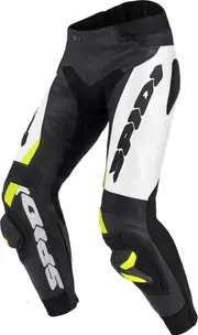 Spidi RR Pro Warrior Motorcycle Leather Pants, black-white-yellow, Size 50 for Men Black White Yellow