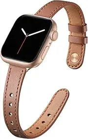 [Ouwegaga] Compatible with Apple Watch Band 38mm 40mm 41mm 42mm, Top Grain Genuine Leather Slim Watch Band Replacement for iWatch Series 10 9 8 7 6 5 4 3 2 1 SE Women, Multi Colors