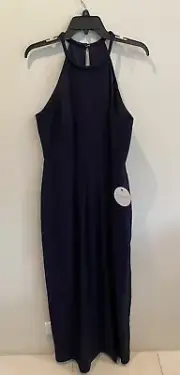 Stunning Pilgrim Melbourne Navy Formal Maxi Dress Side Split Size 14
