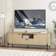 Fluted TV Entertainment Unit - 160CM Fluted TV Cabinet TV Unit for Bedroom & Living Room Natural Oak