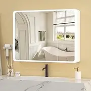 Large Lighted Medicine Cabinet with Mirror, Led Medicine Cabinet with Color Adjustment and Anti-Fog Mirror, Recessed or Surface Aluminum Cabinet (90 x 70 cm)