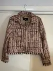 Adrienne Landau Women’s Cropped Onyx Tweed Jacket Fringe Trim Sz Large