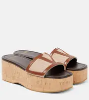 [Valentino Garavani] Valentino Garavani Viva Superstar leather-trimmed canvas slides AU 7 beige