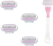 Set of 4 Women's Razor Blades, Refill Pack for Women's Razors, 3-Blade Razor by Protective Cushion, Surrounding Blade, Skin-Friendly Razor Blades for a Longer Lasting Smooth Shaving (Rose), black, A