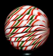ERIC BROCK GLASS MARBLE/1.100"-14 CANE FILIGRANA BOULDER-DARK LIME,RED,WHITE