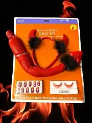 Rubie’s Adult Devil Halloween costume set false nails red eye lashes tail horns