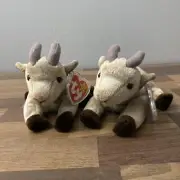 Two Ty Beanie Babies “Goatee” Billy Goats W/ Swing Tag Farm Plush Toy TYBB16