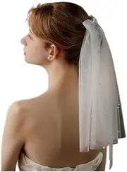 [Generic] Short Pearl Veil with Bow Knot Two Tier Bachelorette Party Head Accessory Bride to Be Flower Girl Veil