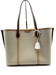 AUTH Tory Burch Perry Canvas & Leather Tote Bag