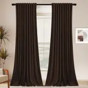 Brown 108 in Long Velvet Curtains with Back Tab and Rod Pocket Thermal Insula...
