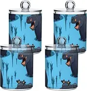 [GAIREG] Cartoon Hippos Blue Qtip Holder, Cotton Swab Dispenser, Apothecary Jars 4 Pack