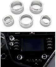 Thor-Ind 5PCS Aluminum Car Center Console Knobs Decoration AC Air Conditioning+Audio+Function+Rear Mirror Knob Switch Covers Trim for Toyota Camry 2018 XV70 5PCS Center Console Knobs -Silver