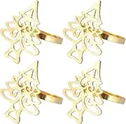 4pcs Christmas Napkin Rings Christmas Tree Napkin Rings Serviette Rings Holders Xmas Holiday Party Christmas Dinner Table Decorations Gold