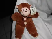 softouch toys plush cream BROWN 12" MONKEY CLOWN BROWN BOW NEW NWT APE CHIMP