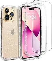 Coolwee Glitter Full Protective Case Compatible Apple iPhone 14 Pro Max, 6.7 inch, Heavy Duty Hybrid 3 in 1 Rugged Shockproof Women Girls Transparent Crystal Clear Sparkle