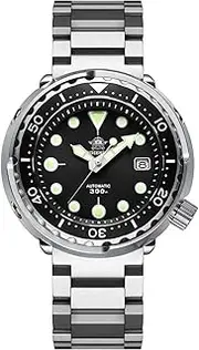 [ADDIESDIVE] Men's Automatic Watch Diver 300m Tuna Watch Black, black, 216g, Bracelet