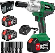 PFCTART 1/2 Inch 800Nm Brushless Impact Wrench Kit, 2x4.0Ah Batteries, 6 Sockets, Storage Tool Box for Car Tire Truck RV