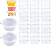 Menmamenma 50 Pack Small Containers with Lids for Storage Slime Containers Sauce Pots Plastic Leakproof Cups for Jars, Dips, Salads, Chutney, Restaurants, Takeaway, Catering (70mmx60mmx30mm)