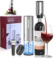BGFOX Rechargeable Electric Wine Opener Stainless Steel Gift Set with Automatic Electric Wine Bottle Corkscrew, Electric Wine Aerator Dispenser, Foil Cutter and Vacuum Stopper
