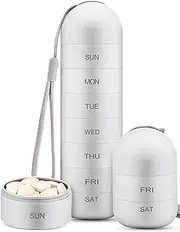 Zannaki Metal Moisture Proof Weekly Pill Organizer, Stackable Aluminum Alloy BPA Free Travel Hiking 7 Day Pill Box Case Waterproof and Large Compartment to Hold Pills, Vitamins, Fish Oil, Supplements