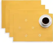 Folkulture Boho Placemats Set of 4, 13 x19, Table mats for Farmhouse Dining Table Décor, 100% Cotton Rustic Place Mat - Kitchen and Table linens for Dining Table Decor ( Mango Yellow)