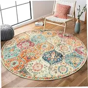 Circle Rug Flower Print Ethnic Crystal Velvet Non-Slip Breathable Round Carpet Odor-Free Sound Insulation Soft Washable Rugs for Living Room, Large 62.99x62.99inch