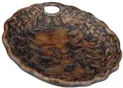 Decorative Bowl MOUNTAIN Lodge Deer Scene Resin Hand-Painted Carved Hand-Cast
