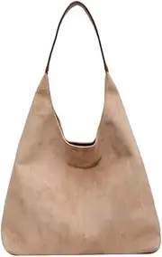 [Generic] Women Suede Shoulder Bag Retro Single Shoulder Bag Large Capacity Simple Tote Handbag Solid Color Vintage Hobo Bag Hasp Closure Outdoor Travel Bag