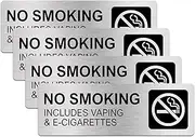 Silvivao No Smoking Signs for Business, No Vaping Signs, 9 x 3 Inches Brushed Aluminum, Waterproof, Self-adhesive for Offices, Restaurants, Hotels, Rest Stops, Public Restrooms - Silver (4 Pack)