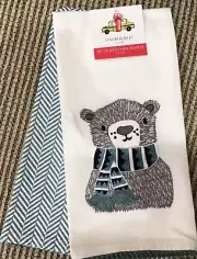 CYNTHIA ROWLEY (2) KITCHEN TOWELS MERRY CHRISTMAS BEAR WITH SCARF NWT