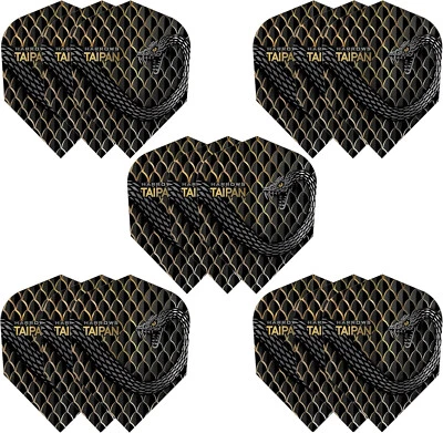 5 Sets (15) Dart Flights Harrows Taipan Standard Shape Extra Strong Gold Black