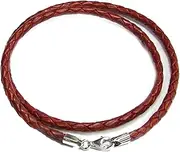 [Dreambell] 925 Sterling Silver Round Natural Leather Cord 3mm Choker Necklace for European Bead Charms