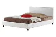 Double Size Leatheratte Bed Frame in White Colour with Metal Joint Slat Base