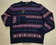 Rag & Bone Men's Wesley Fair Isle Wool Crewneck Sweater, Navy Multi, Size XL